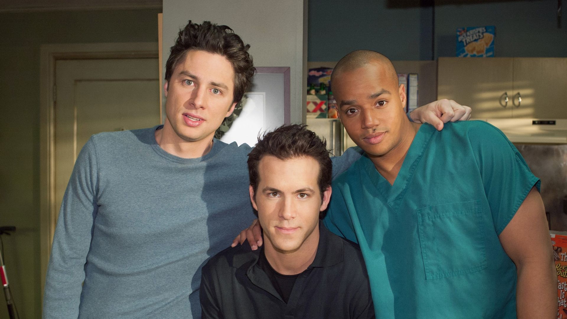Zach Braff, Ryan Reynolds e Donald Faison sul set di Scrubs