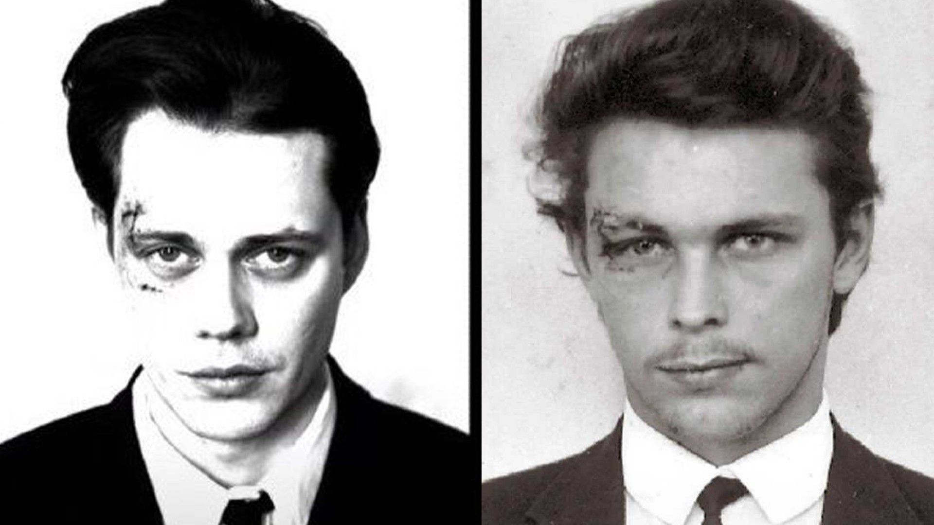 Bill Skarsgård nei panni di Clark Olofsson e la sua controparte reale