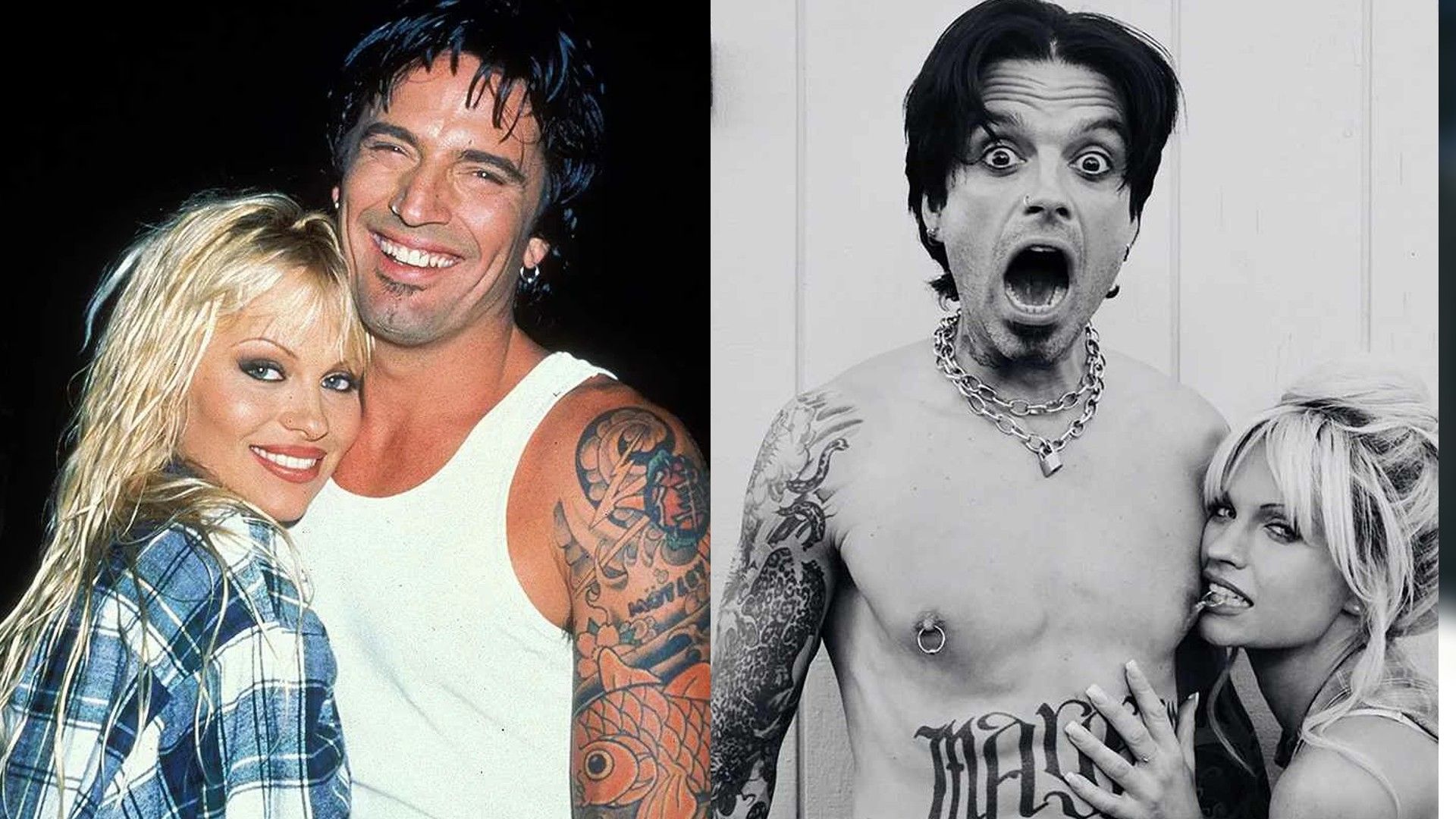 Sebastian Stan e Lily James (a destra) nei panni di Tommy Lee e Pamela Anderson