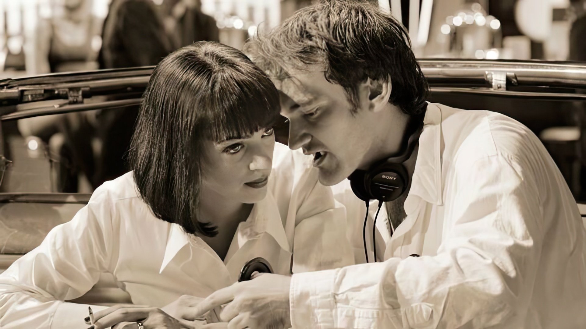Quentin Tarantino e Uma Thurman sul set di 'Pulp Fiction'