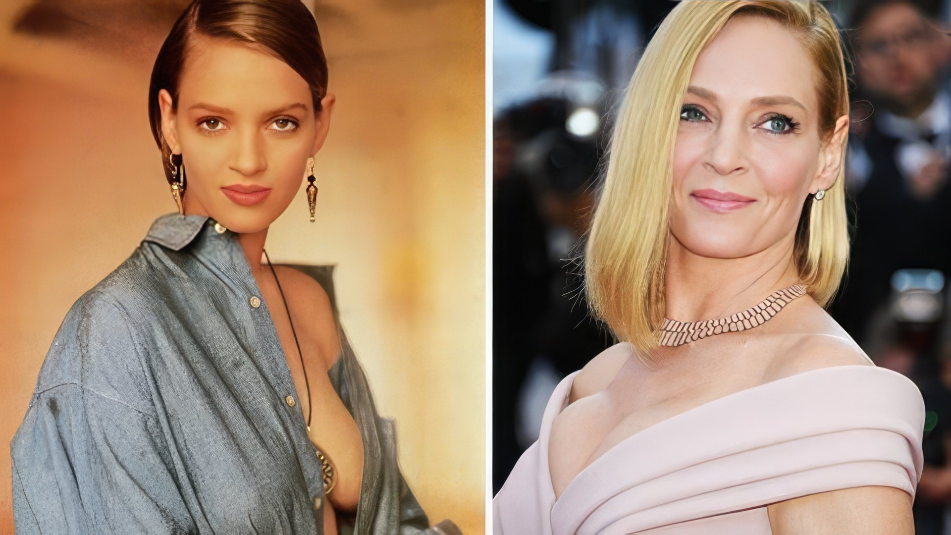 Uma Thurman in gioventù e ora