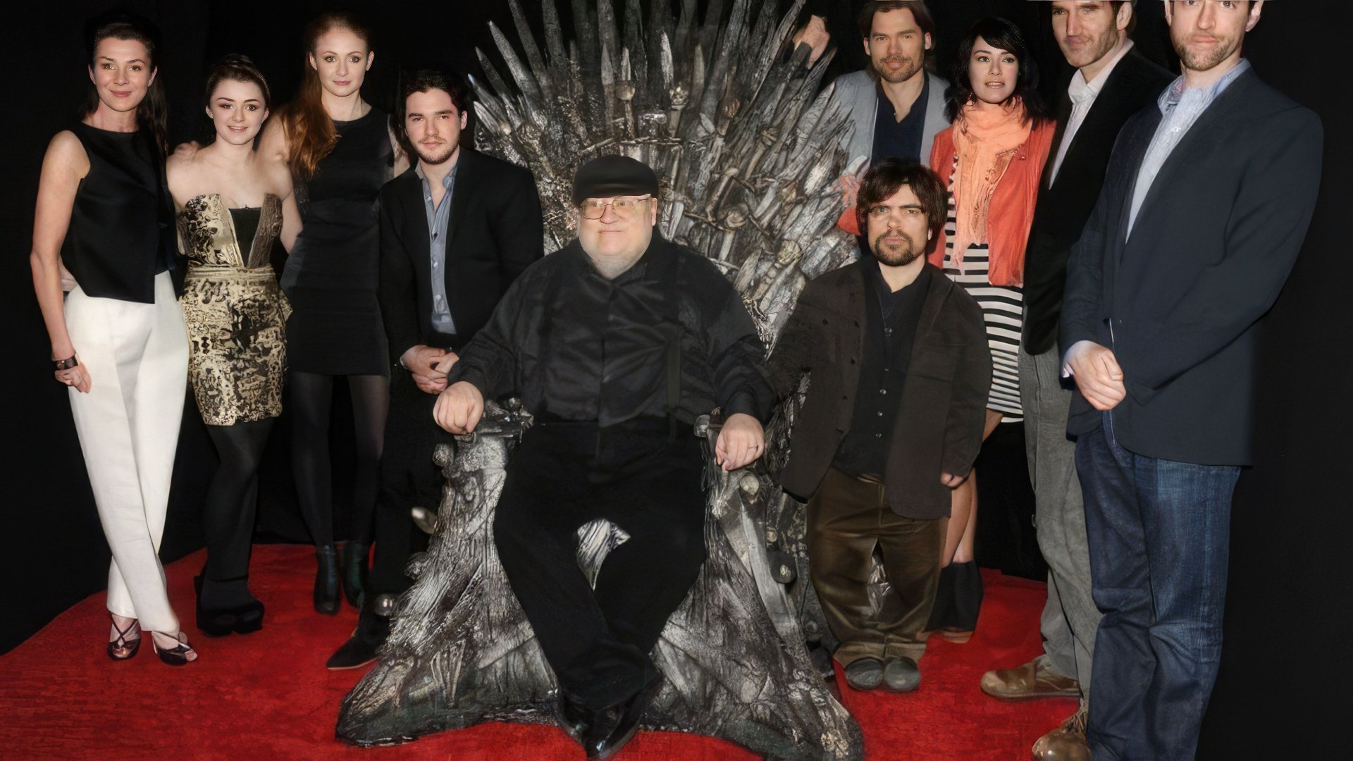 Peter Dinklage con George R.R. Martin e altri membri del cast di "Game of Thrones"