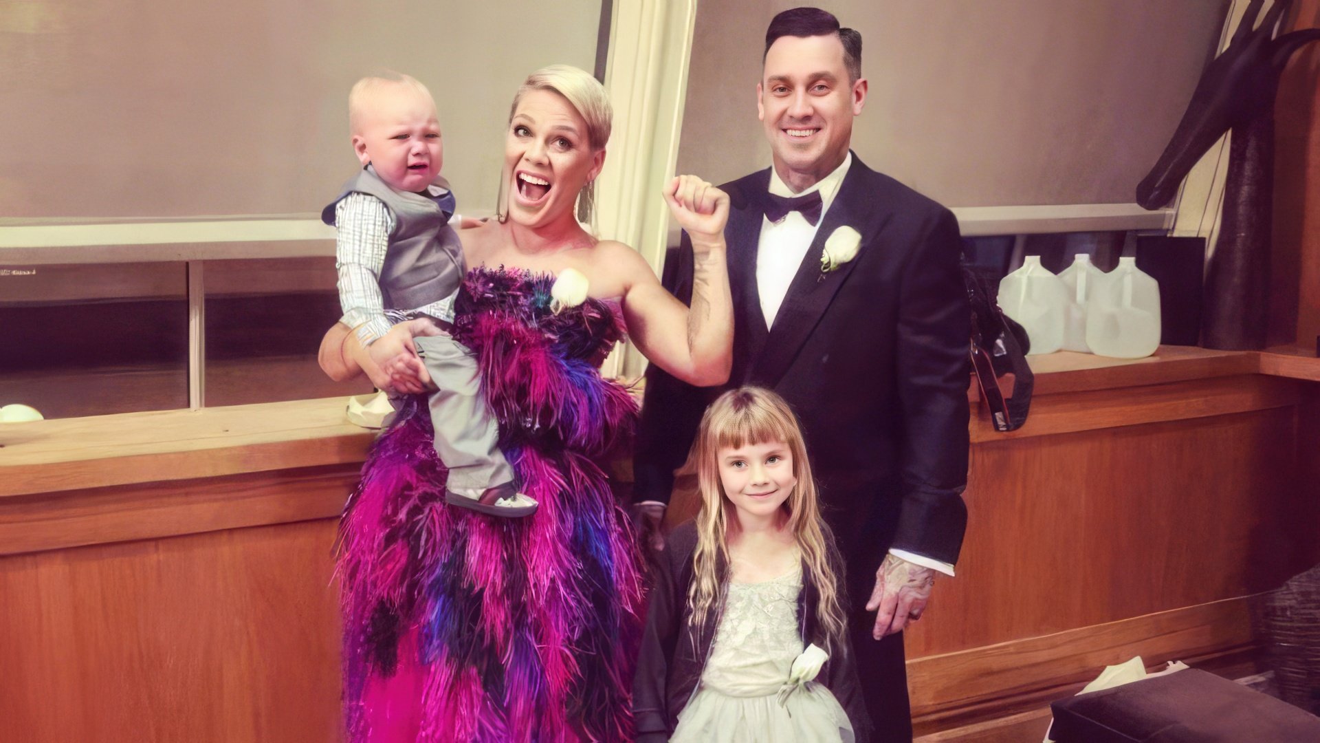 Pink con suo marito e i suoi figli