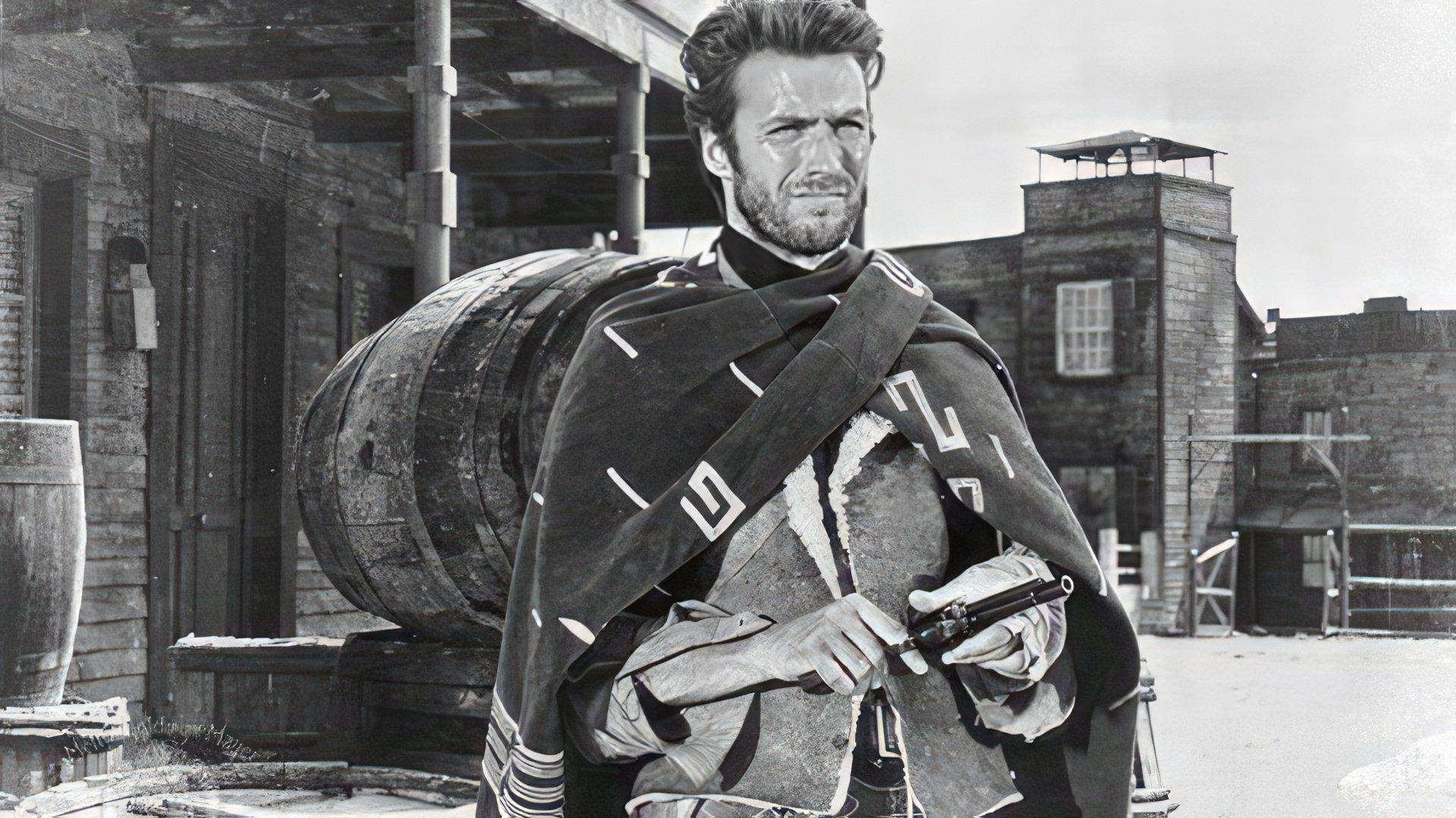 Clint Eastwood nel ruolo del cowboy Joe nel film A Fistful of Dollars