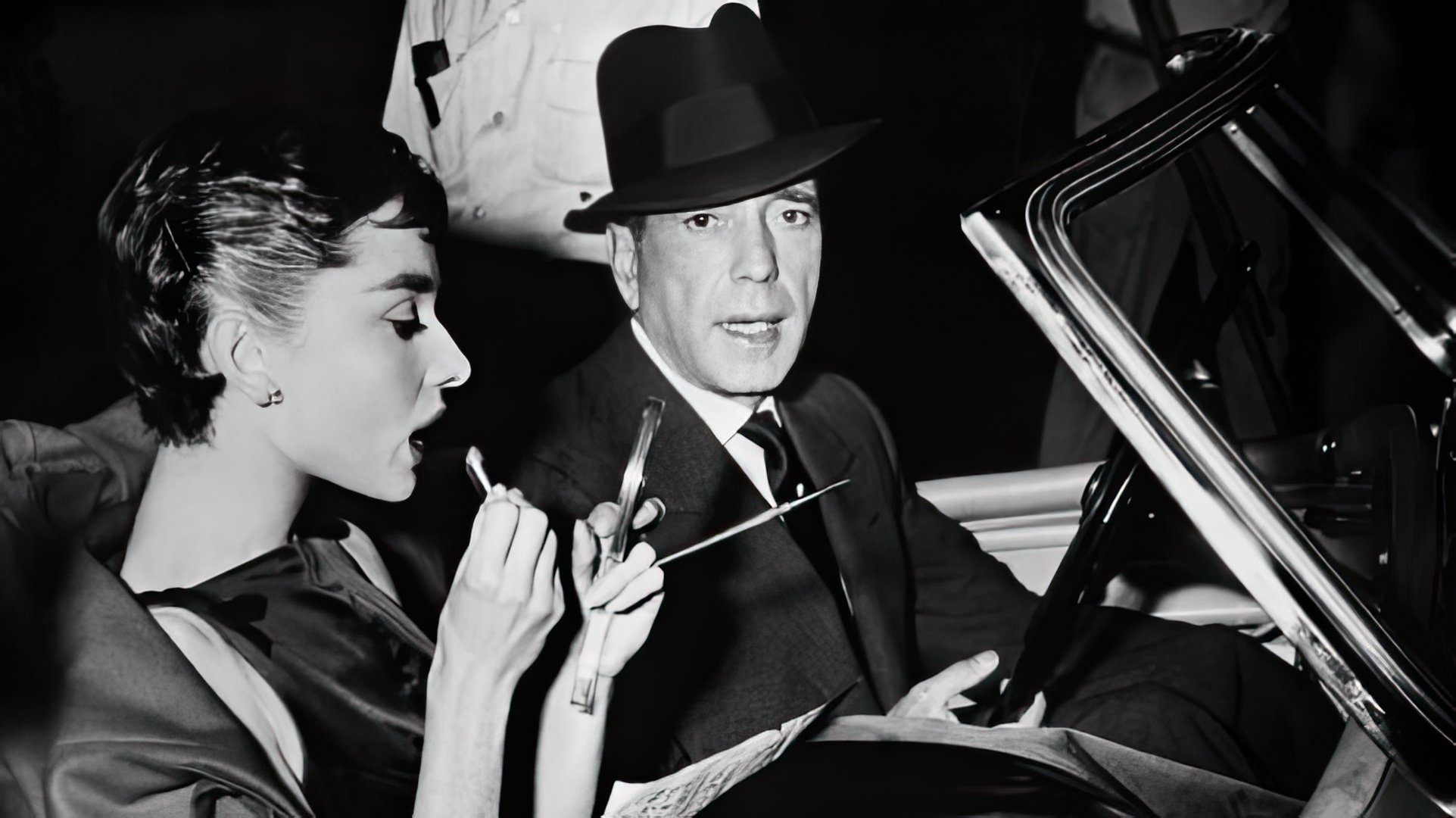 Audrey Hepburn e Humphrey Bogart sul set di 'Sabrina'