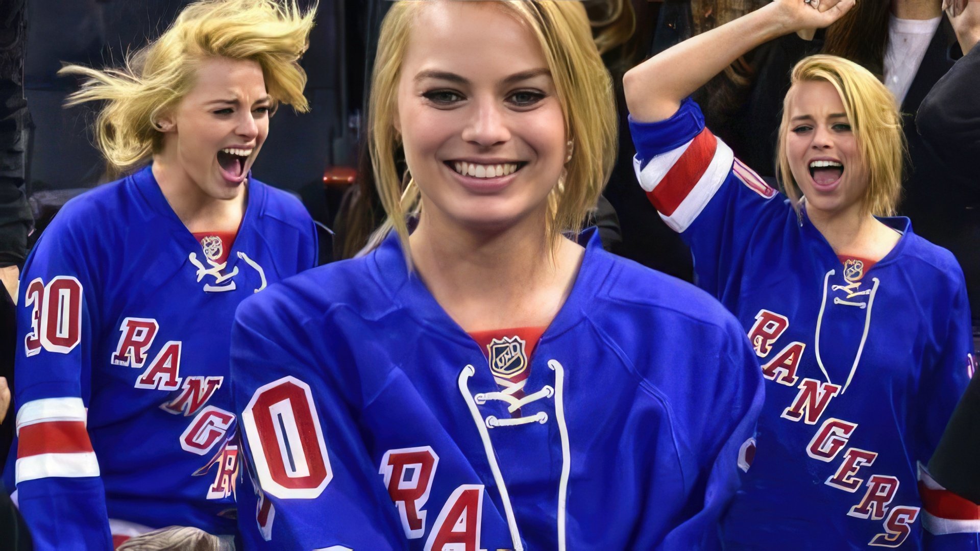 Margot Robbie tifa per la squadra di hockey New York Rangers