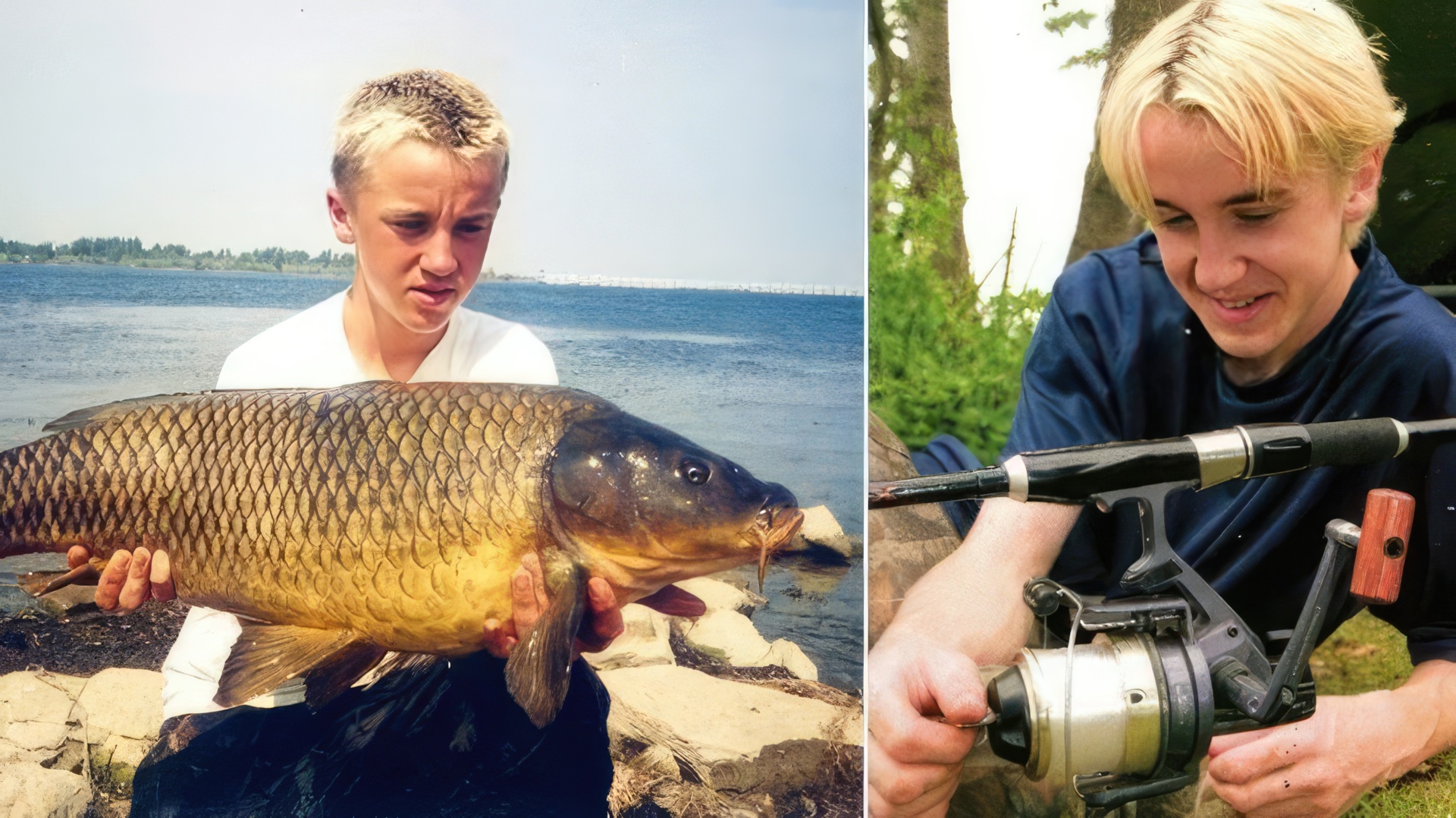 Tom Felton durante una battuta di pesca