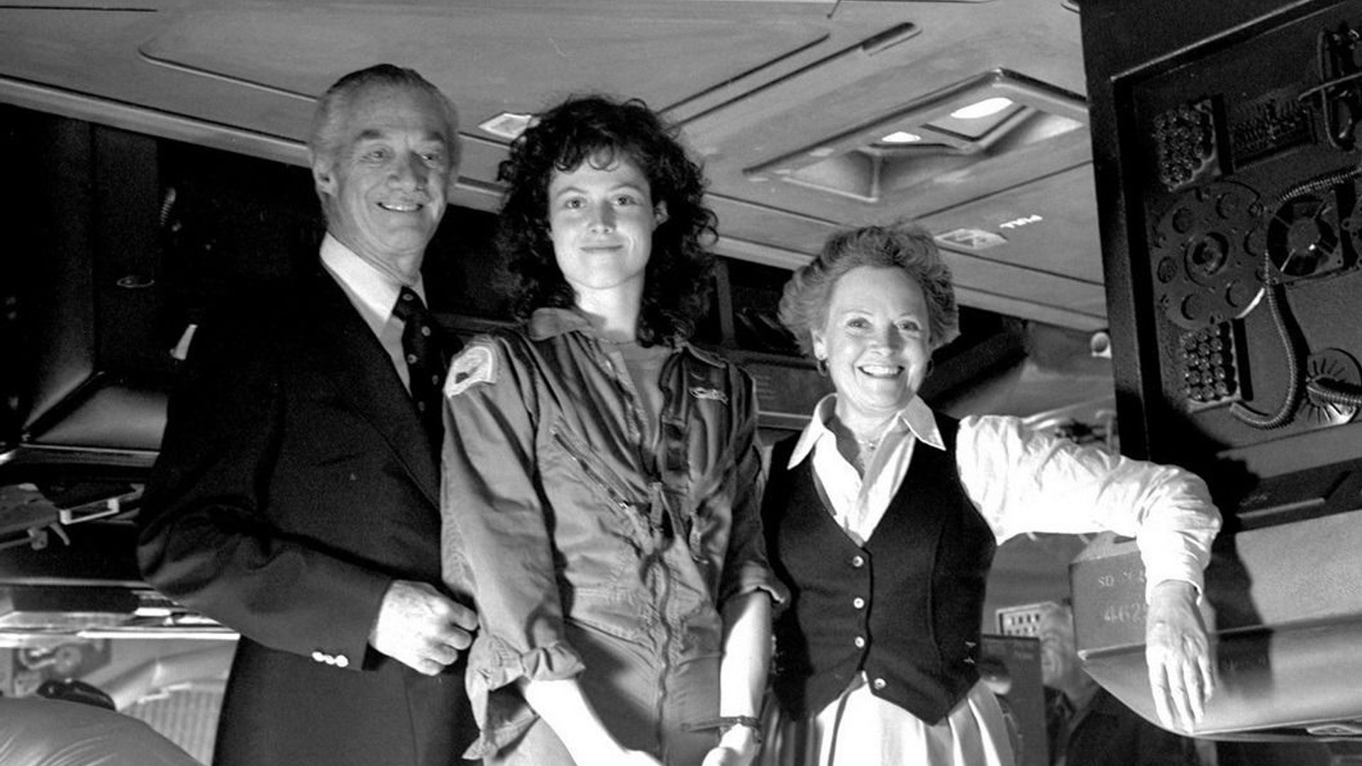 Sigourney Weaver con i suoi genitori sul set di 'Alien'