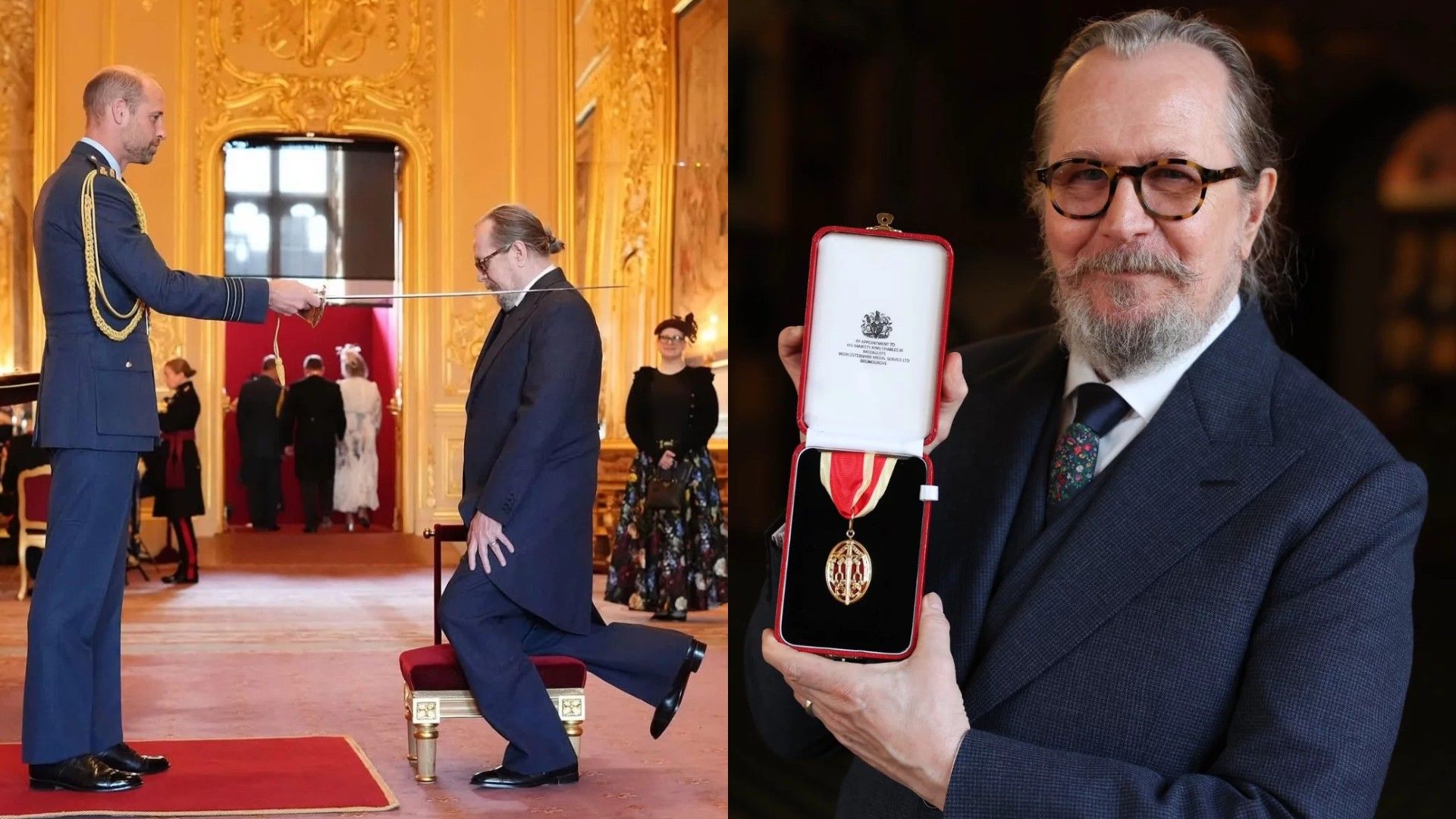Il principe William nomina cavaliere Gary Oldman, collage di due foto