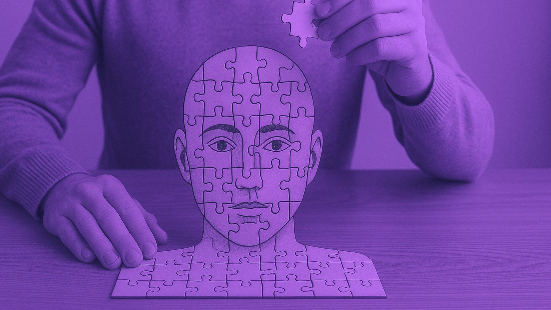 Una persona ha assemblato un puzzle a forma di testa umana