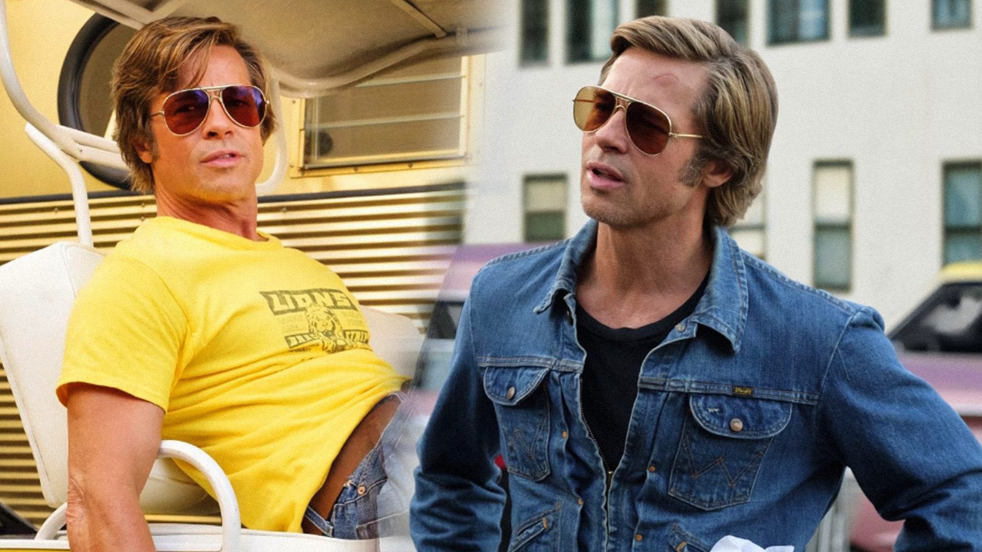 Brad Pitt nel ruolo di Cliff Booth in jeans e occhiali