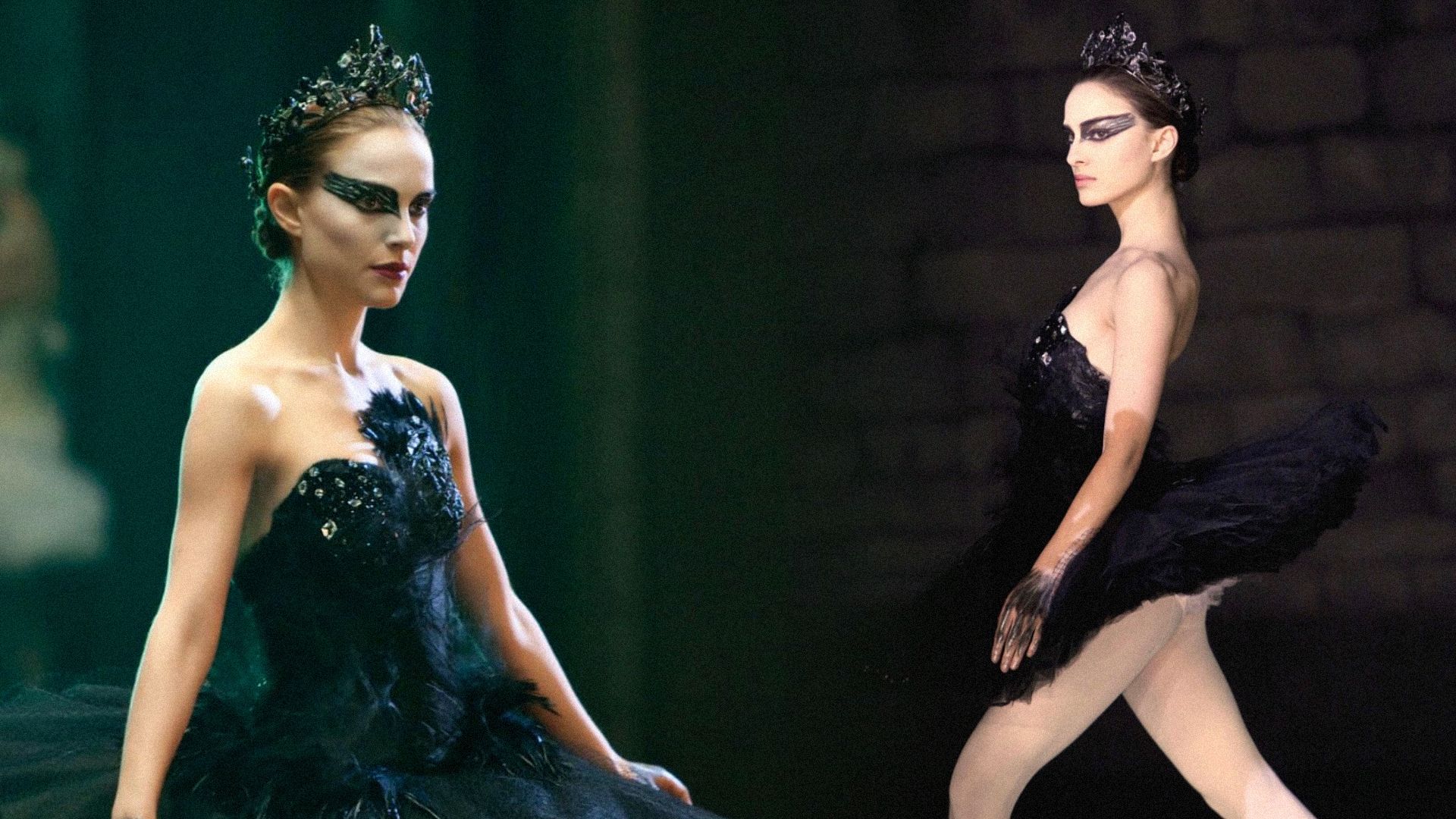 L'attrice Natalie Portman in costume da ballerina nero