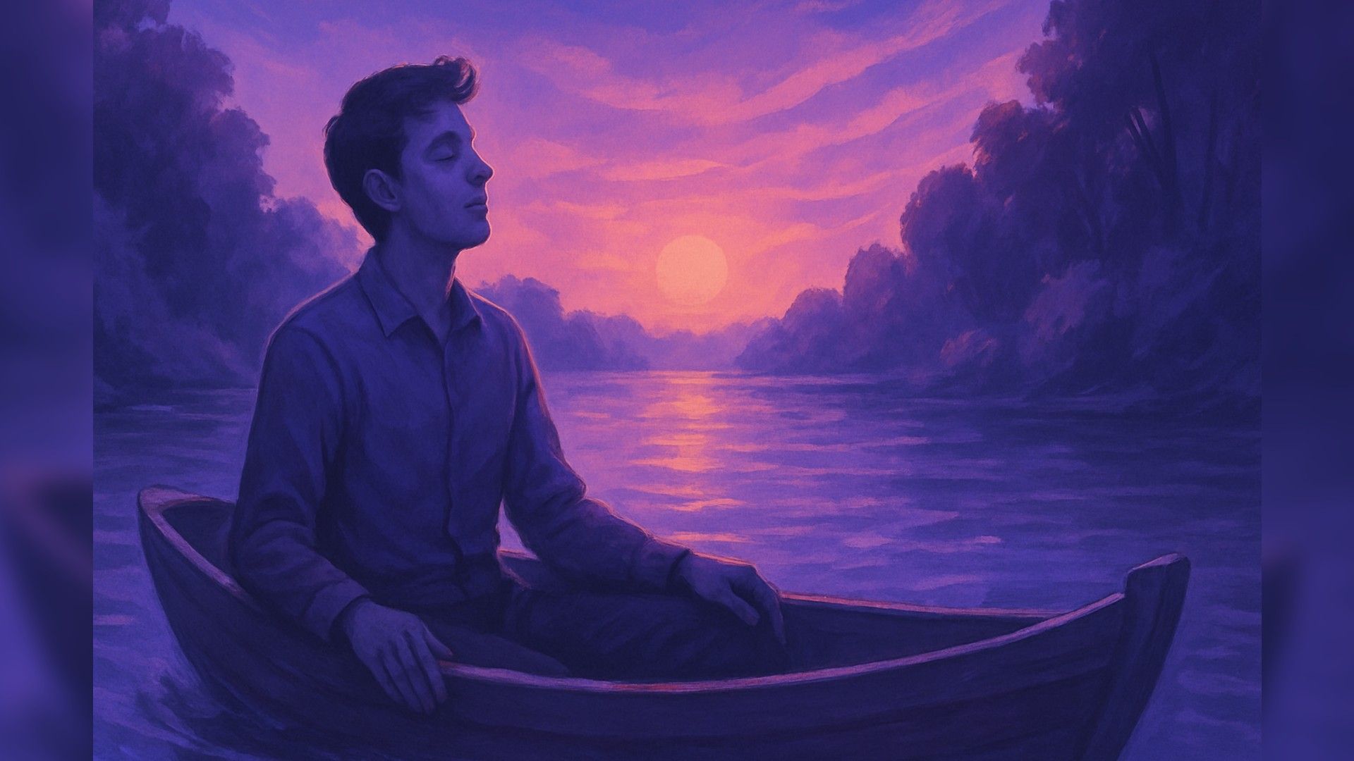Attraversare il fiume — una persona in una barca che galleggia lungo il fiume senza un remo, affidandosi alla corrente, credendo che li porterà nel posto giusto.