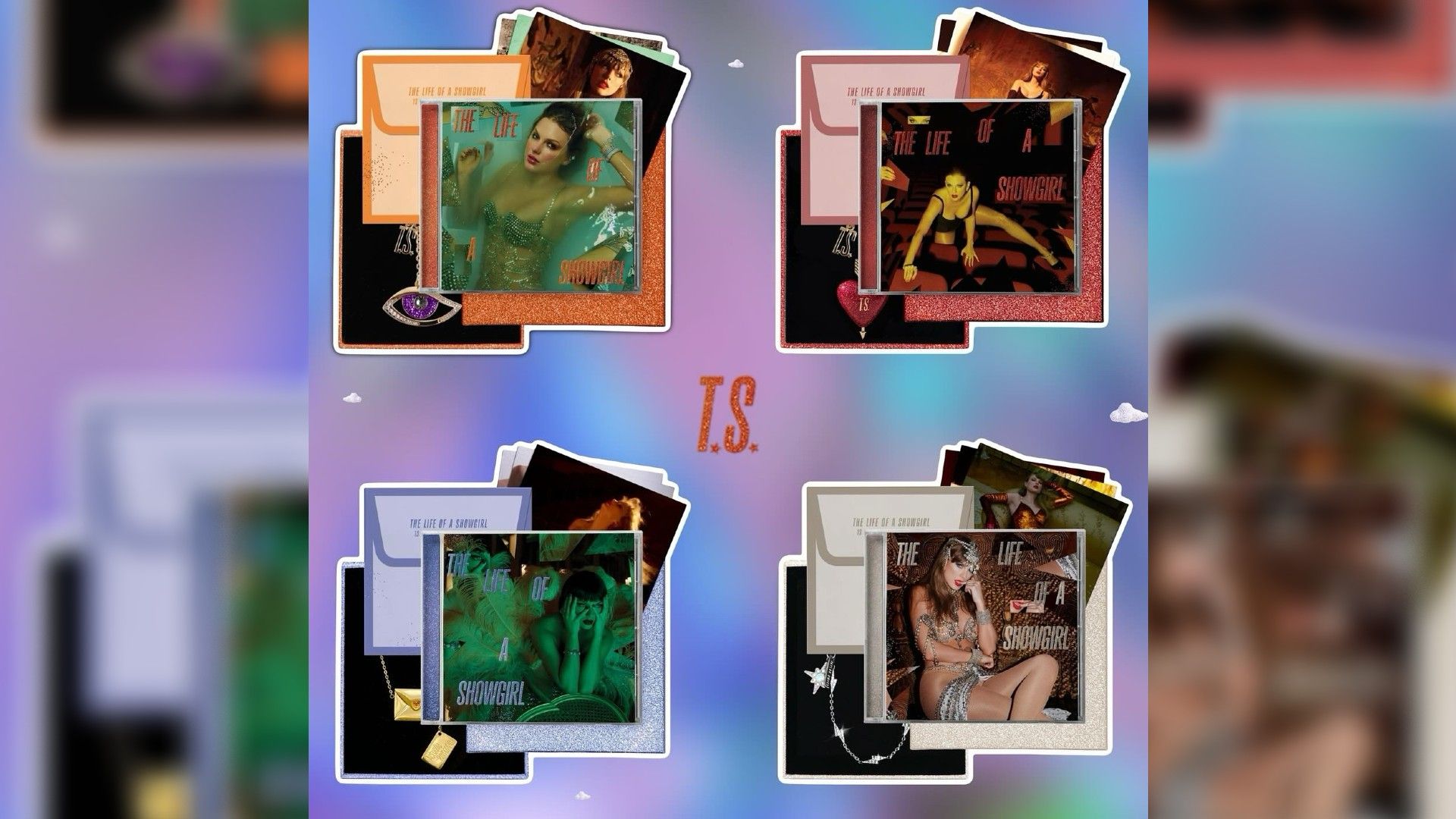 4 varianti di design della copertina dell'album The Life of a Showgirl di Taylor Swift