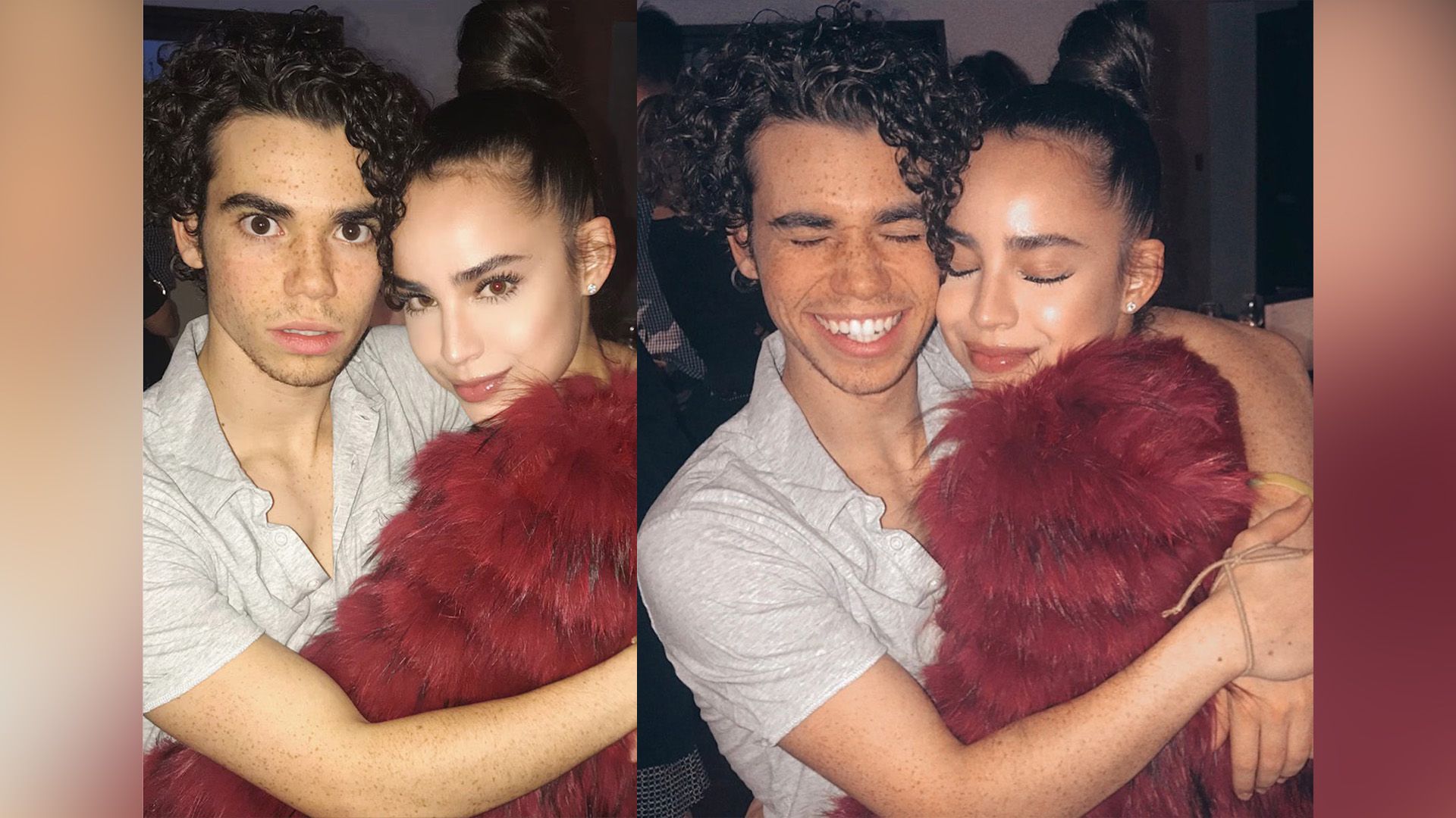 Sofia Carson e Cameron Boyce che si abbracciano e ridono