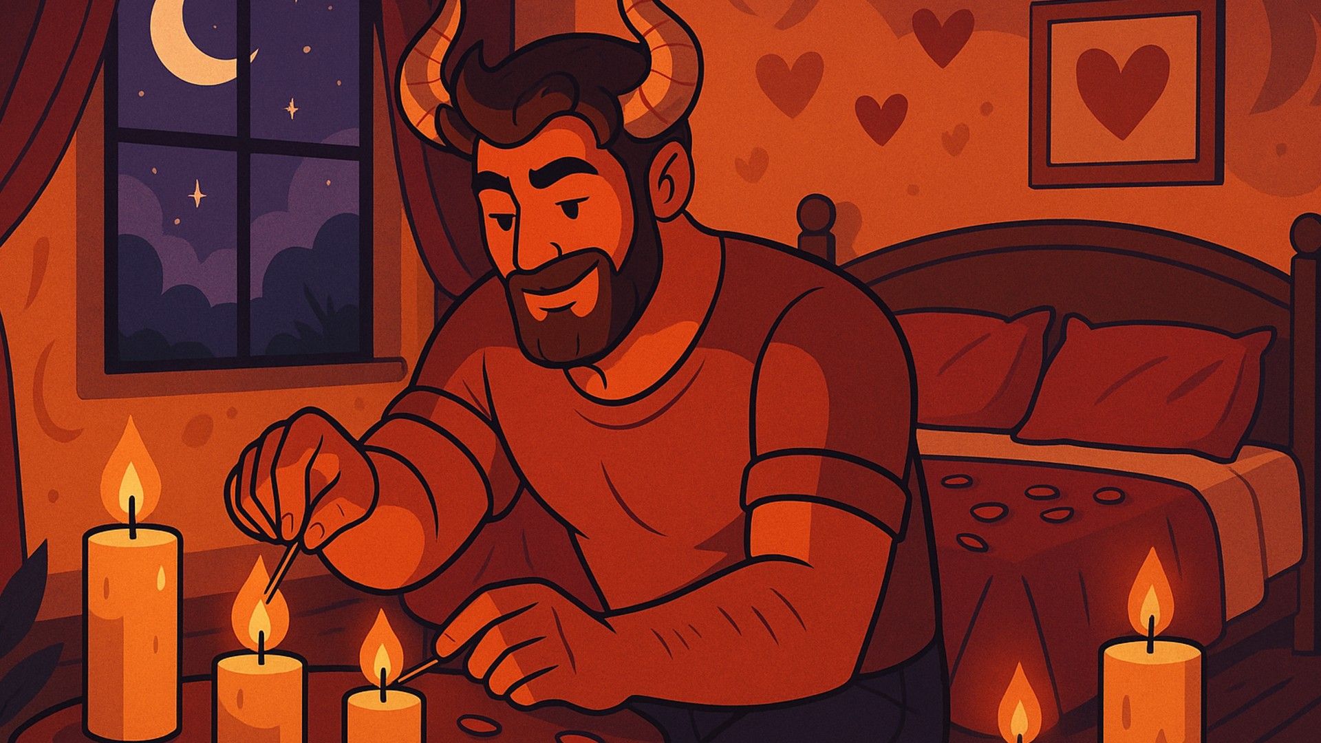 Un uomo Toro che accende candele prima di una serata romantica con la sua amata