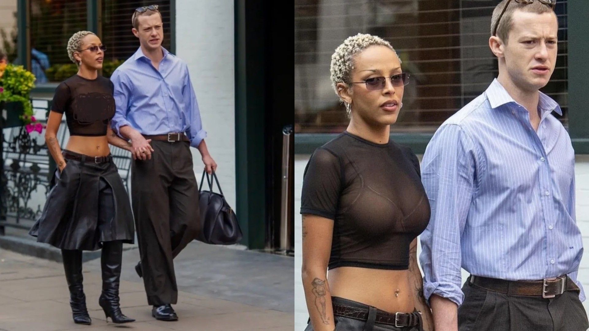 Joseph Quinn e Doja Cat che passeggiano per la città, collage di due foto