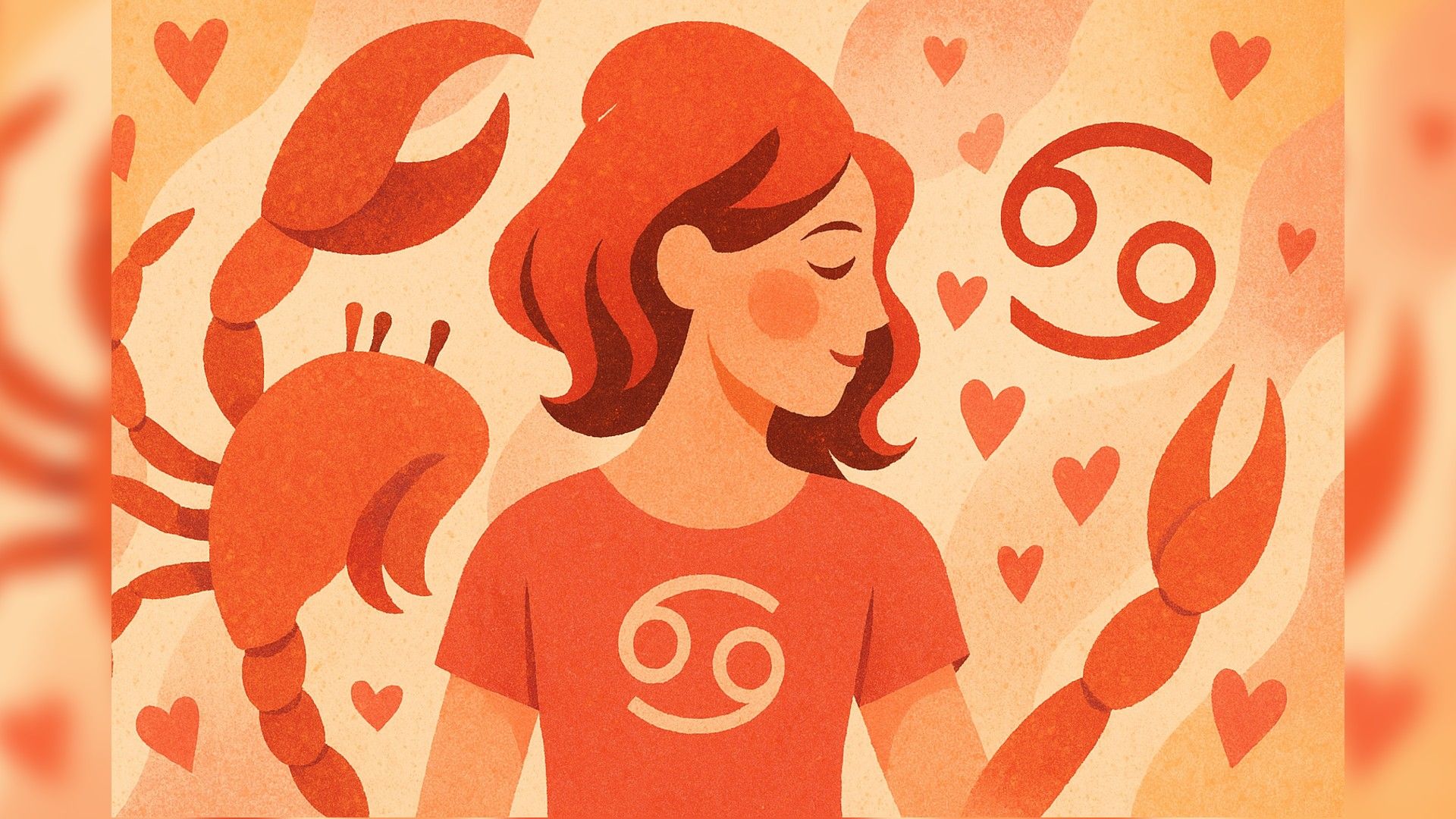 Donna Cancro in un'atmosfera romantica giocosa con palette di colori arancioni