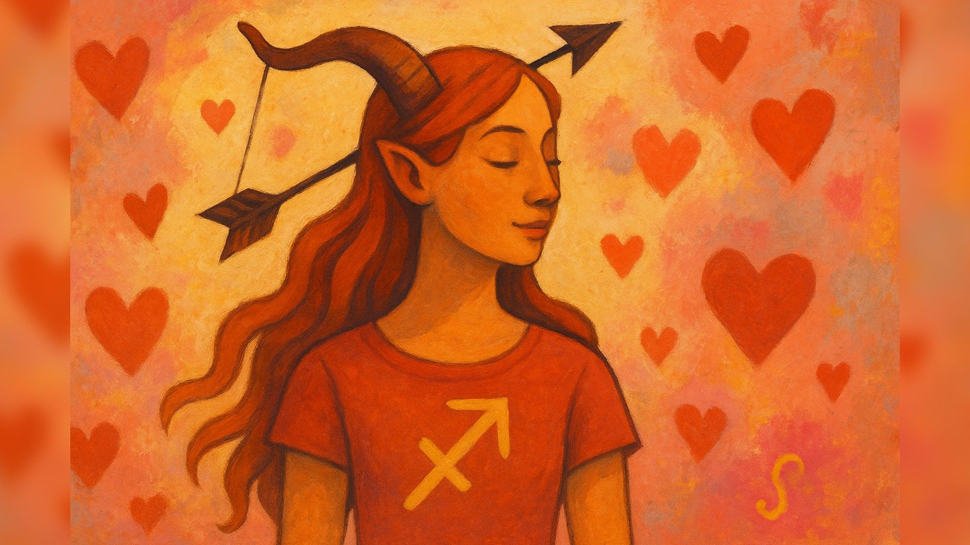 Donna Sagittario, atmosfera romantica, palette arancione-rossa