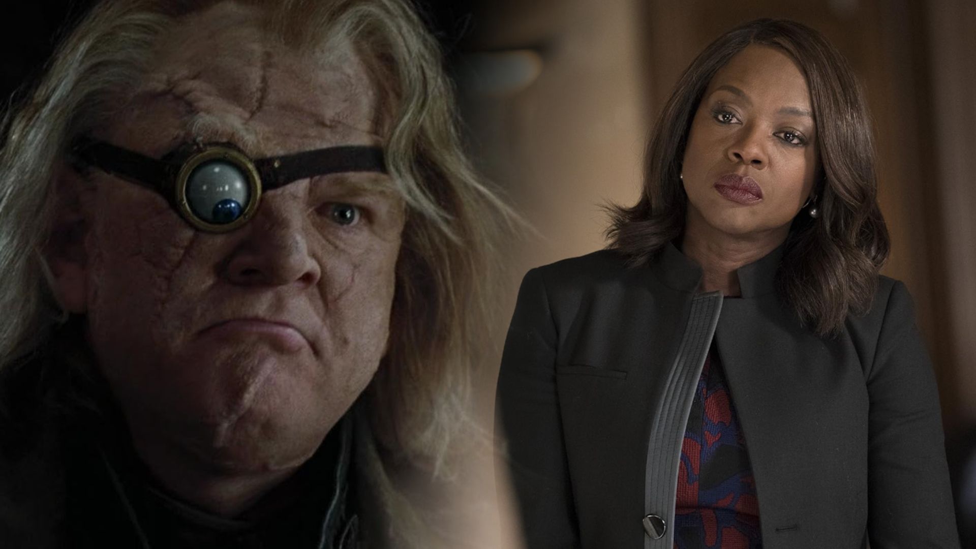 L'attore Brendan Gleeson con occhio prostetico, Viola Davis in blazer nero
